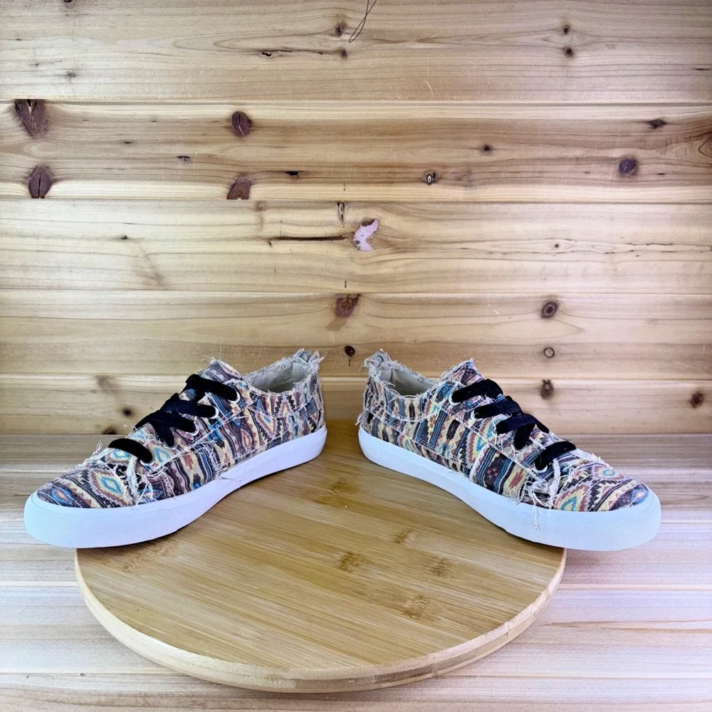 Corkys Slip On Sneakers Womens 8 Babalu Distressed Multicolor Aztec Print Shoes